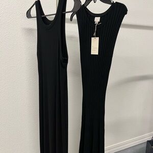 H&M Black Ribbed Maxi/midi Dress and target midi dress together